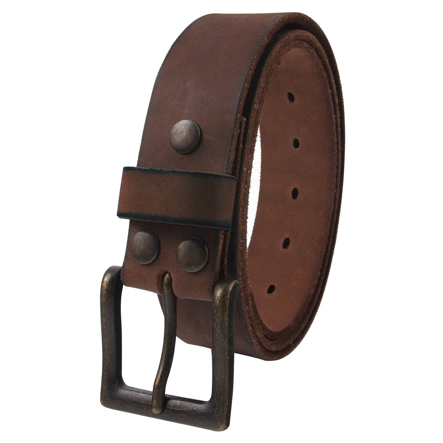 Mens Leather Belt Full Grain Vintage Distressed Style Snap on Strap 1 1/2" Wide with Buckle
