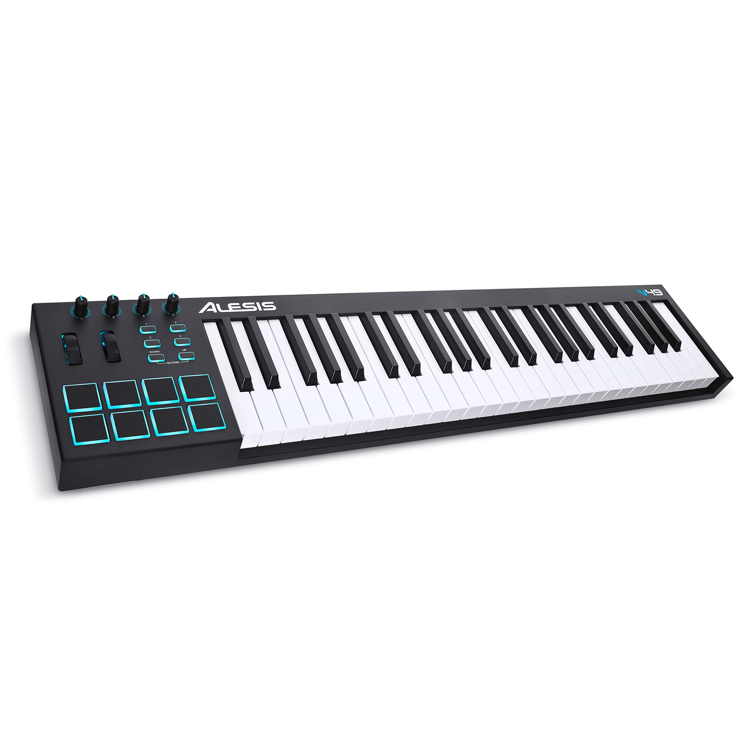 Alesis V49-49-Key USB MIDI Keyboard Controller with 8 Backlit Pads, 4 Assignable Knobs and Buttons, Plus a Professional Software Suite with ProTools | First Included