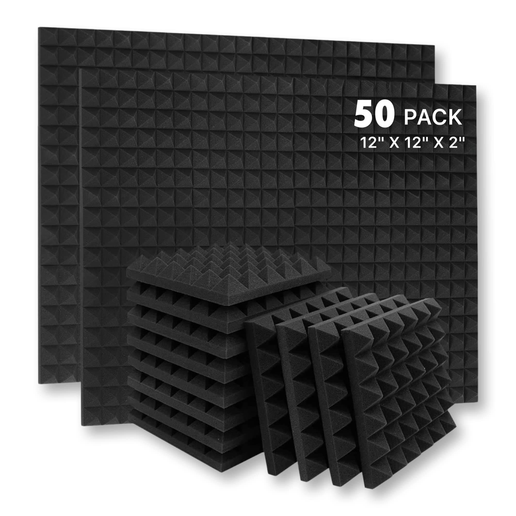 - Pyramid Acoustic Panels 12" X 12" X 2", 38 Kg/m³ Premium Grade Studio Noise, Echo Reduction and Absorption, 3D Structure (Charcoal Black) (Set of 50)