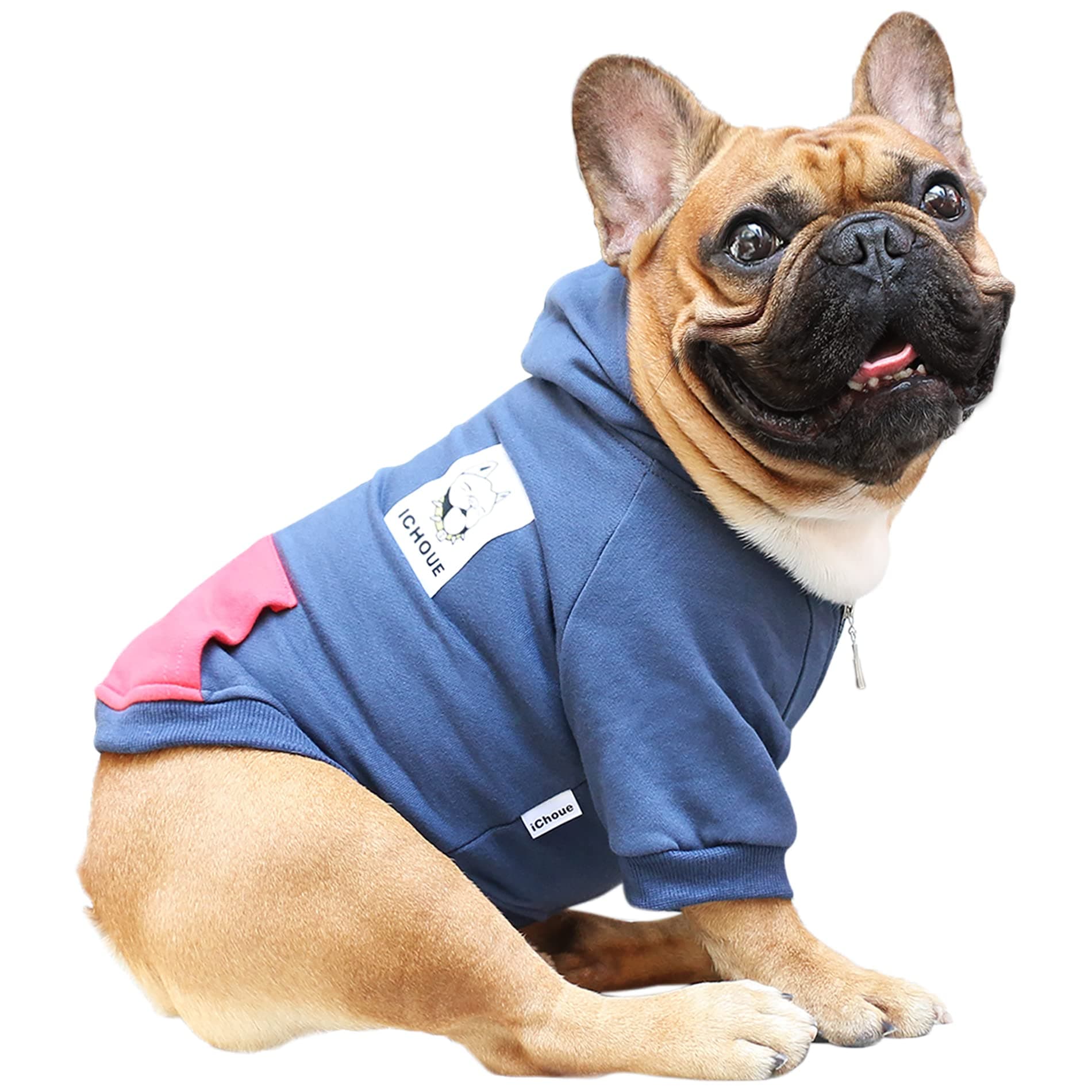 iChoue French Bulldog Frenchie Clothes Hoodies for Dogs Pug English Boston Terrier Bully Pitbull Corgi Sweatshirt Sweater Clothing - Navy/Medium
