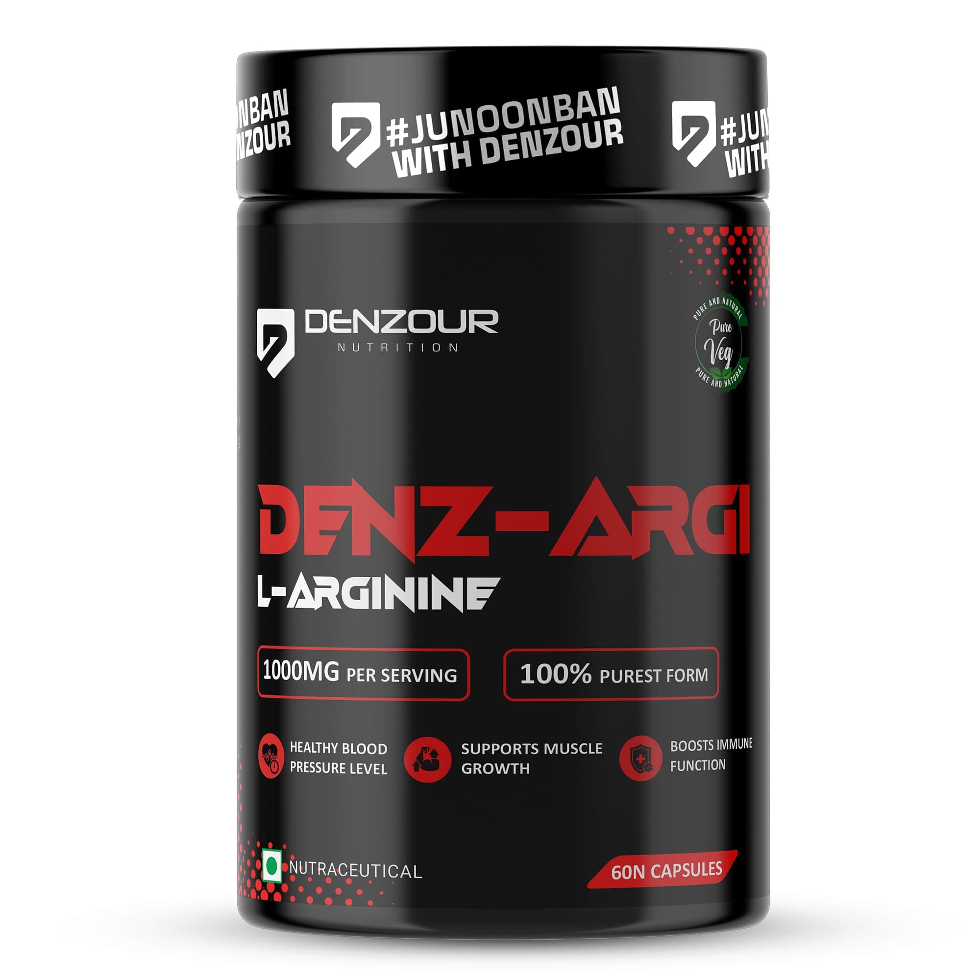- DENZOUR NUTRITION L-Arginine 1000 mg – 60 Veg Capsules | Supports Muscle Growth, Healthy Blood Pressure, Stamina & Recovery | Immune Booster & Energy for Men & Women | Heavy Training Support