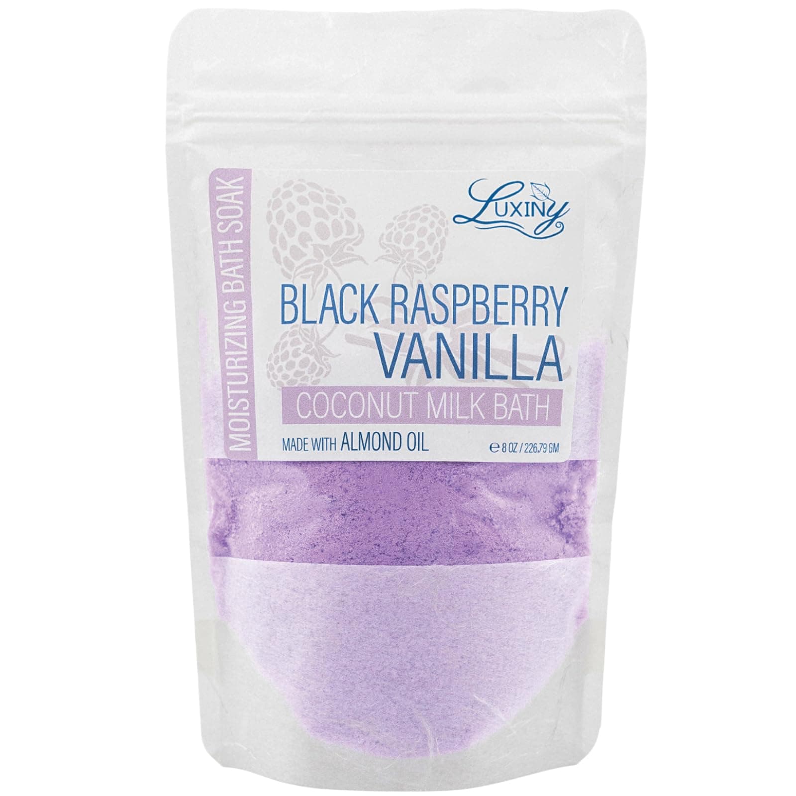 Vegan Milk Bath Soak Made with Moisturizing Coconut Milk Powder & Sweet Almond Oil for a Bath Bomb Dust Soothing Fizz & Relaxing Soak, 8 oz. (Black Raspberry Vanilla)