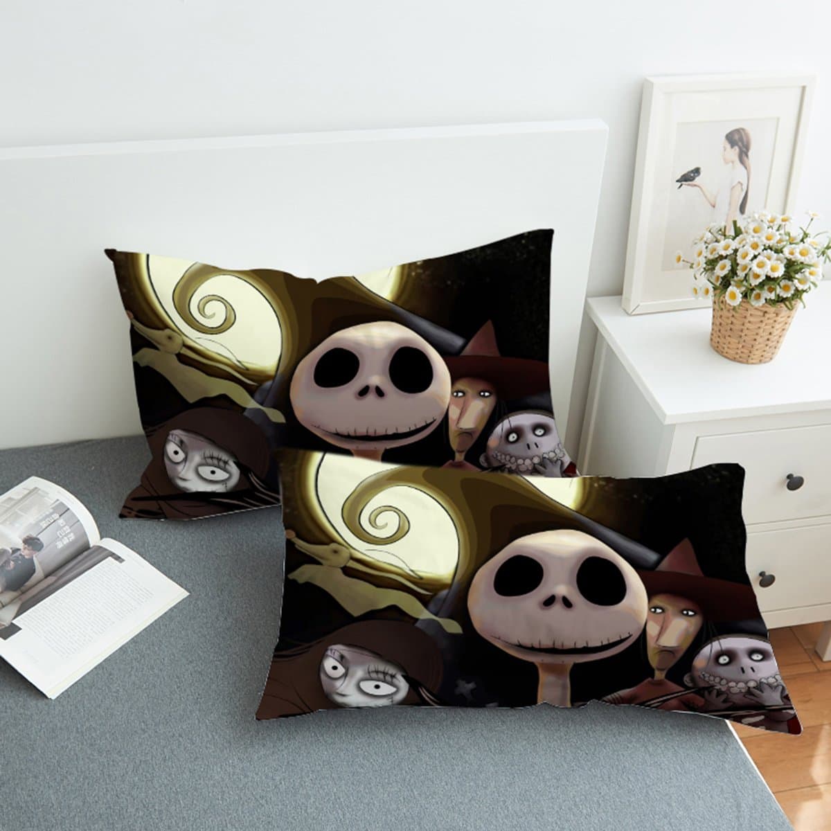 Koongso Nightmare Before Christmas Pillow Case for Home D¨¦cor Reversible Jack and Moon