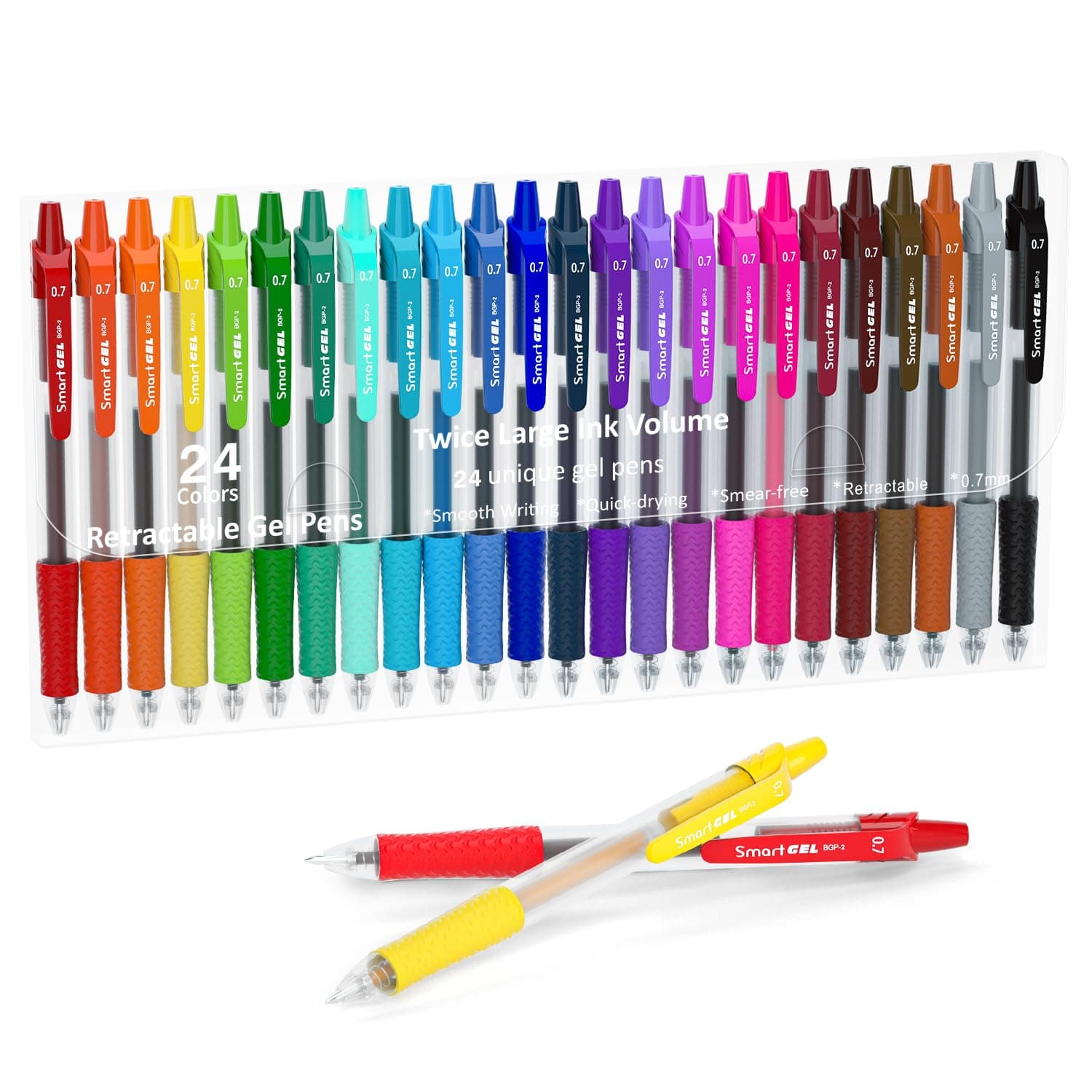 Colored Gel Pens, Lineon 24 Colors Retractable Gel Ink Pens with Grip, Medium Point(0.7mm) Smooth Writing Pens Perfect for Adults and Kids Journal Notebook Planner, Writing in Office and School