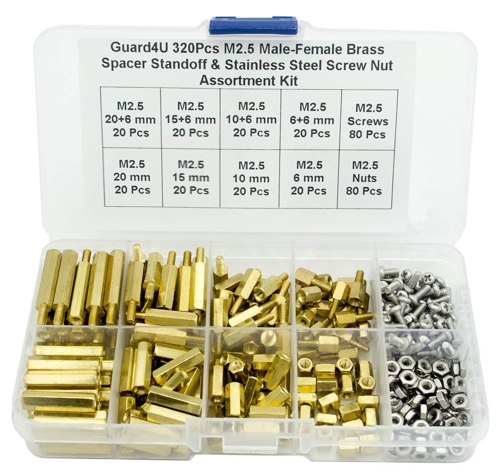 Guard4U320Pcs M2.5 Male-Female Brass Spacer Standoff & Stainless Steel Screw Nut Assortment Kit