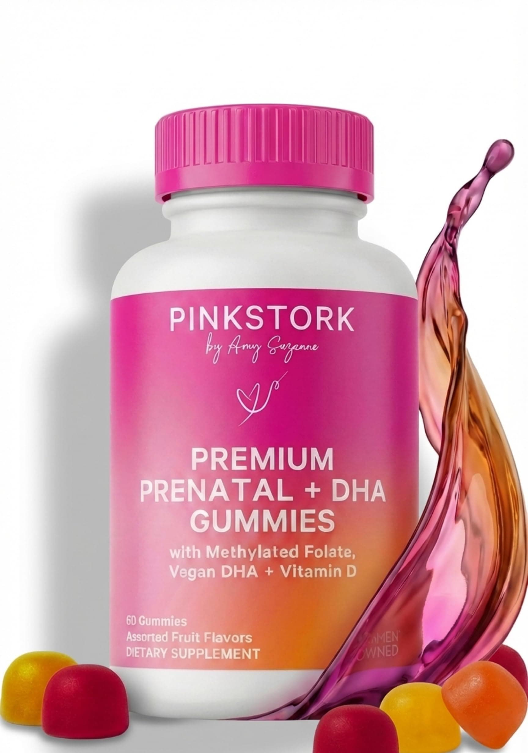 Premium Prenatal Gummy Vitamins with DHA, Folate, and Vitamin D - Multivitamin for Neural Tube and Fetal Brain Development - 60 Vegan Gummies for Morning Sickness Support
