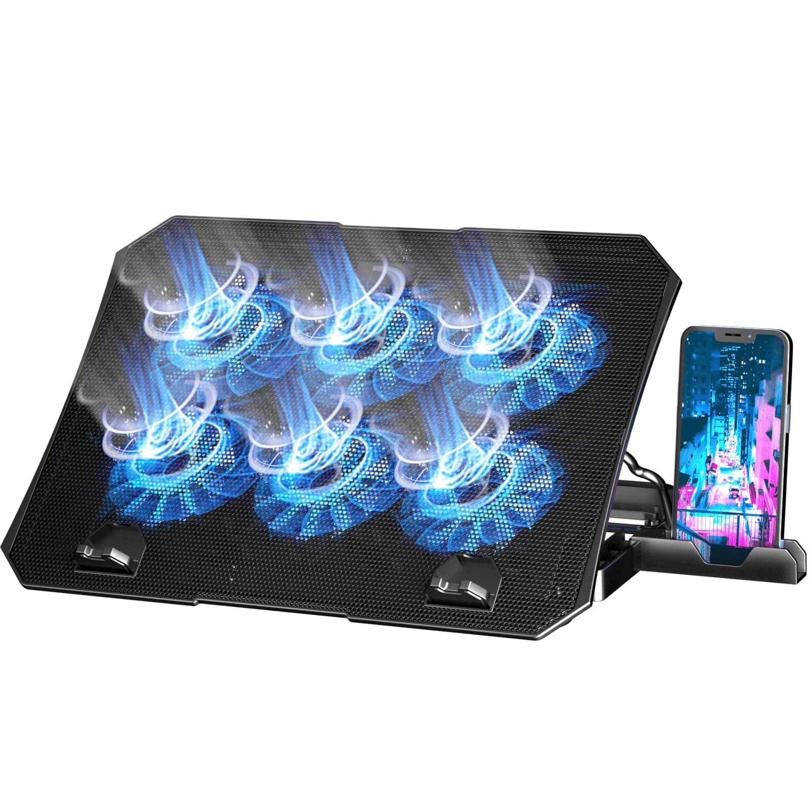 Laptop Cooling Pad for 12-15.6 Inch, 6 Cooler Fans with Blue Lights, Laptop Cooling Stand with 2 USB Ports (Blue)