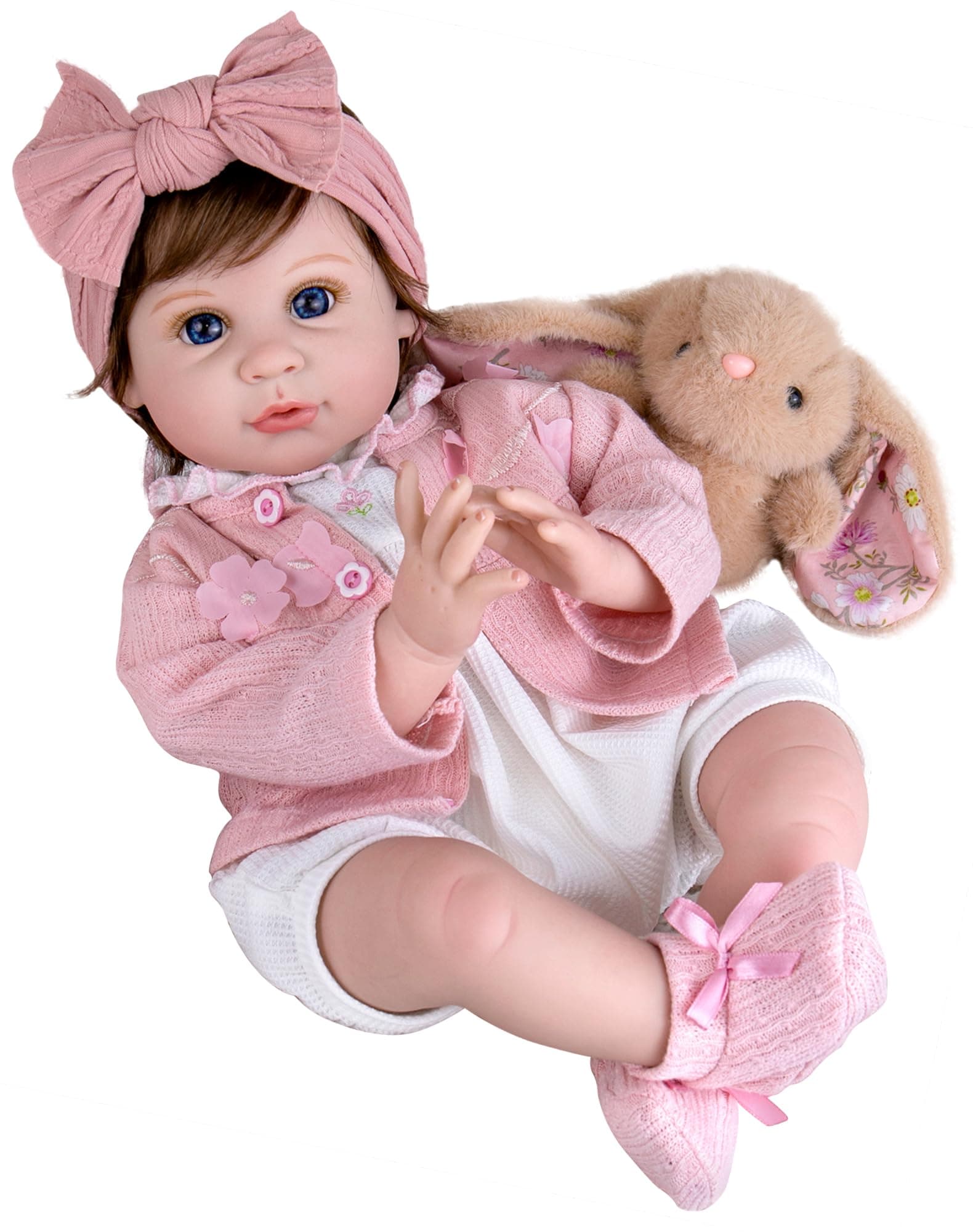 Aori Realistic Reborn Baby Dolls - 22 Inch Lifelike Baby Girl with Feeding Bottle & Pacifier, Weighted Cloth Body for True-to-Life Feel, Gift for Kids Ages 3+