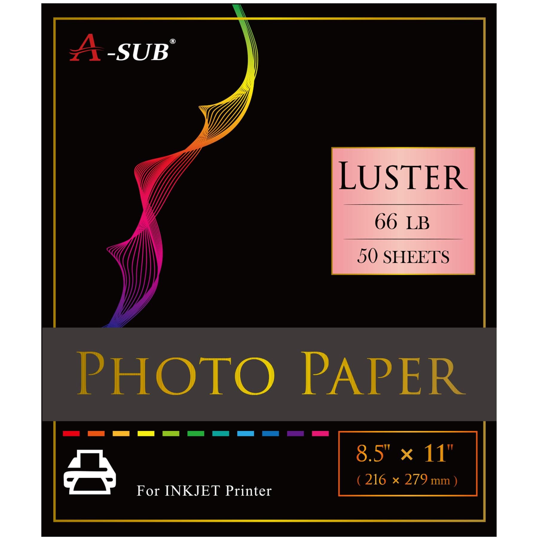 A-SUB Premium Photo Paper Luster 8.5x11 Inch 66lb for Inkjet Printers 50 Sheets, Single Sided