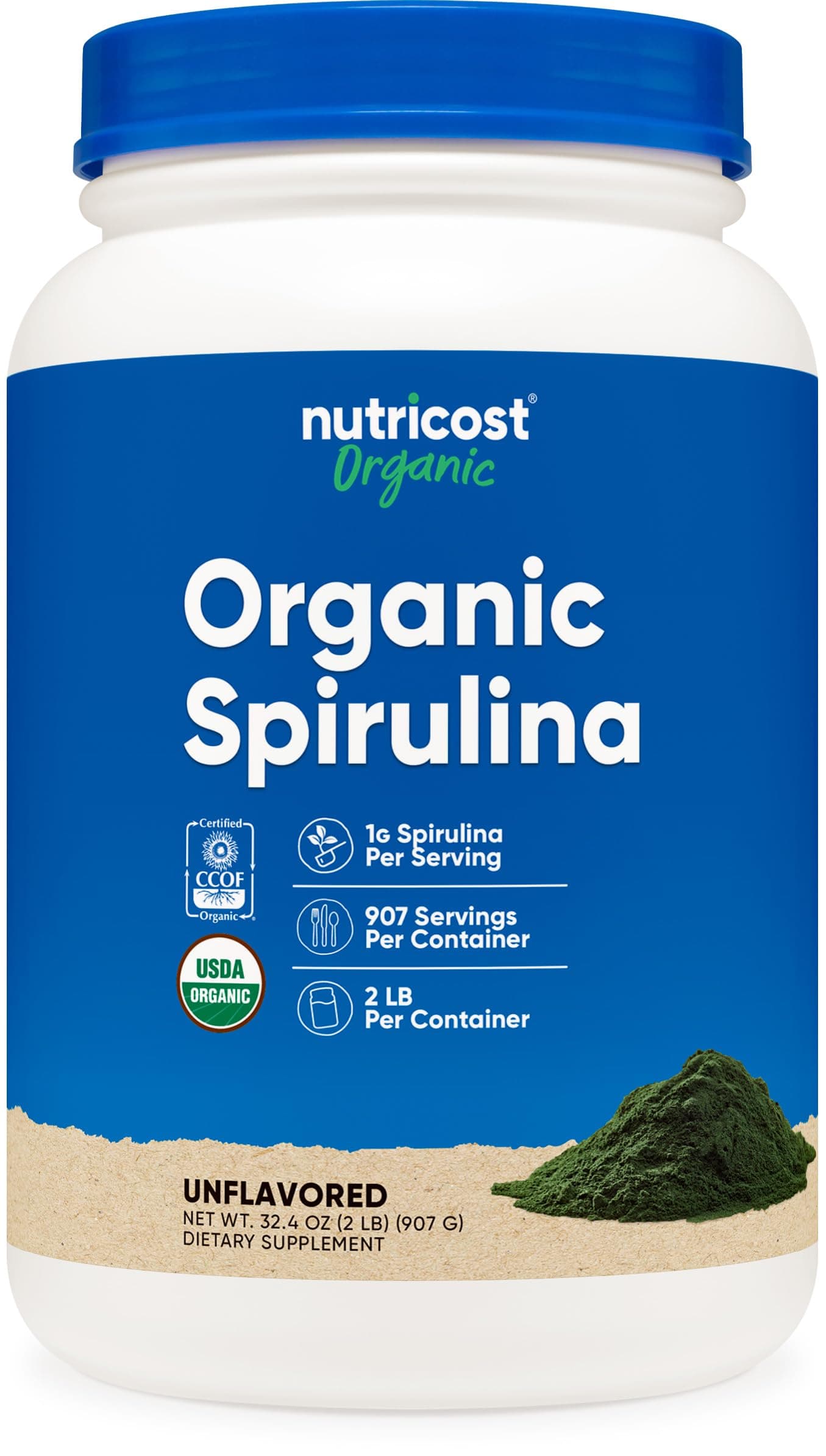 Nutricost Organic Spirulina Powder 2 LB - Pure, Certified Organic Spirulina