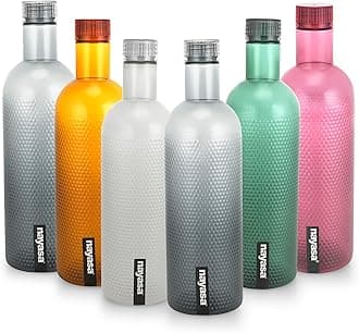 Nayasa Plastic Water Bottle, 1000ml, Set Of 6, Multicolour, Standard