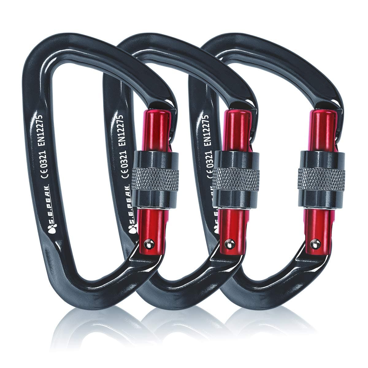 Sumder 3PCS D-Ring Locking Climbing Carabiner Aluminum Dark Gray