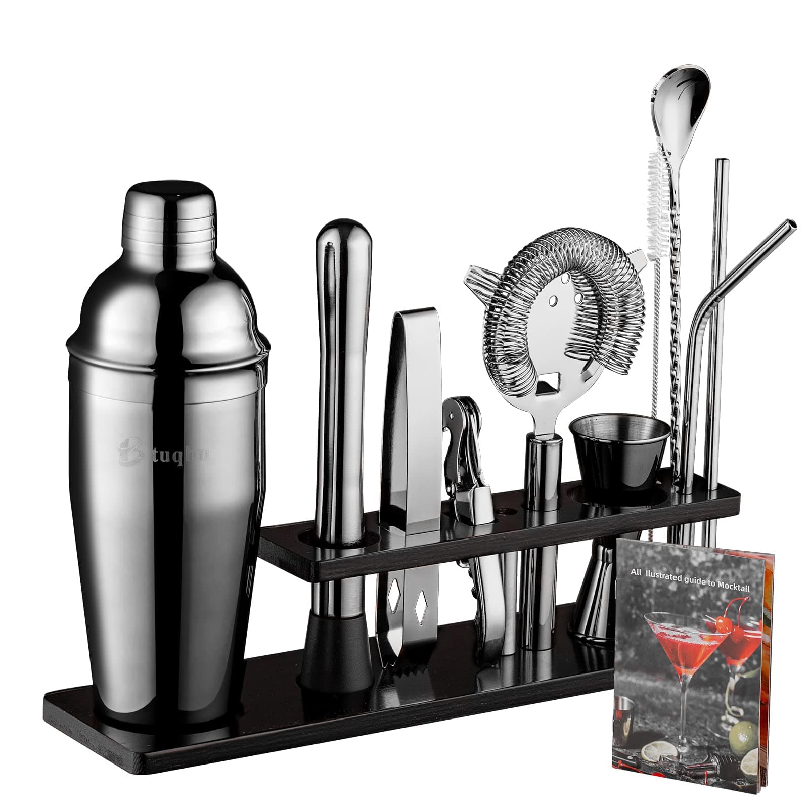 Btuqbu Bartender Kit with Stand, 11 Piece Set, Cocktail Shaker Set 24 oz Shaker Bar Tool Set for Beginner with Recipe
