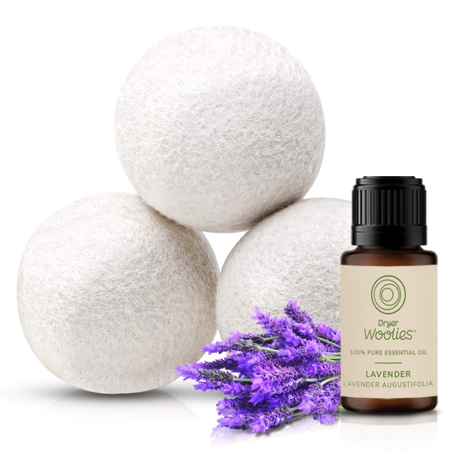 Wool Dryer Balls (3 Balls w/ 1 Lavender Oil) Reusable Organic Fabric Softener and Dryer Sheets Alternative Laundry Balls, Reduce Clothing Wrinkles and Drying Time