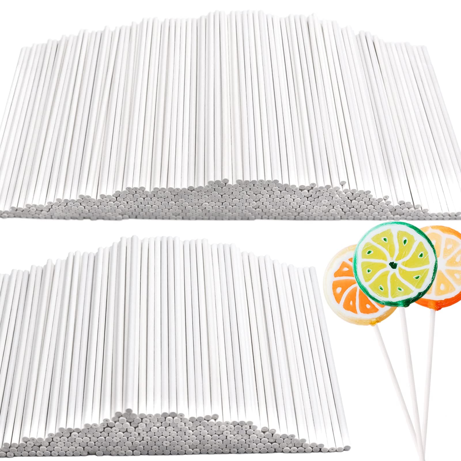 500 Pcs 4 Inch White Lollipop Sticks,Paper Treat Sticks,Sucker Stick for Dessert,Cake Pops,Homemade Candy,Chocolate,Cookie(3 mm)