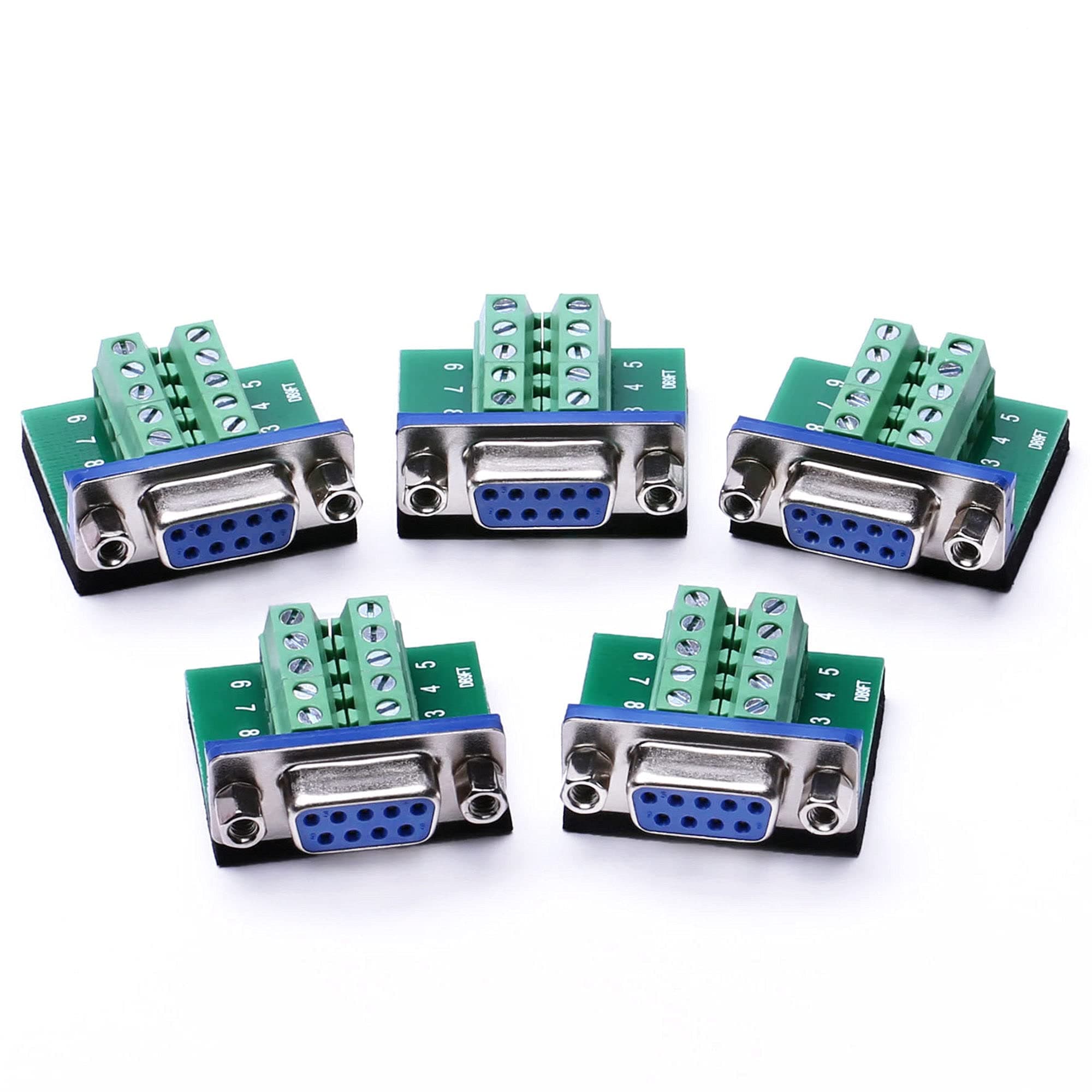 DB9 Breakout Board DB9 RS232 Serial Female to Terminal Block 10P Adapter 5 Pack