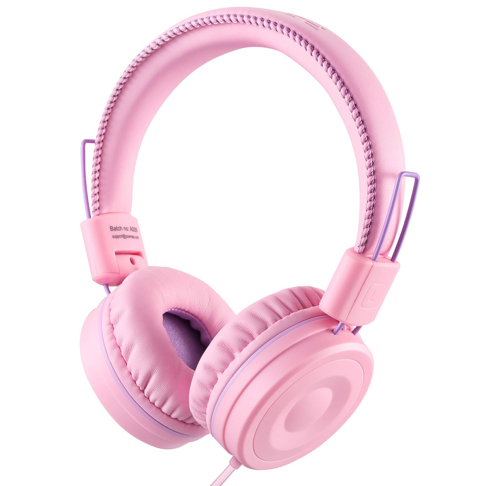 POWMEE M1 Kids Headphones Wired Headphone for Kids,Foldable Adjustable Stereo Tangle-Free,3.5MM Jack Wire Cord On-Ear Headphone for Children (Pink) (Pink)