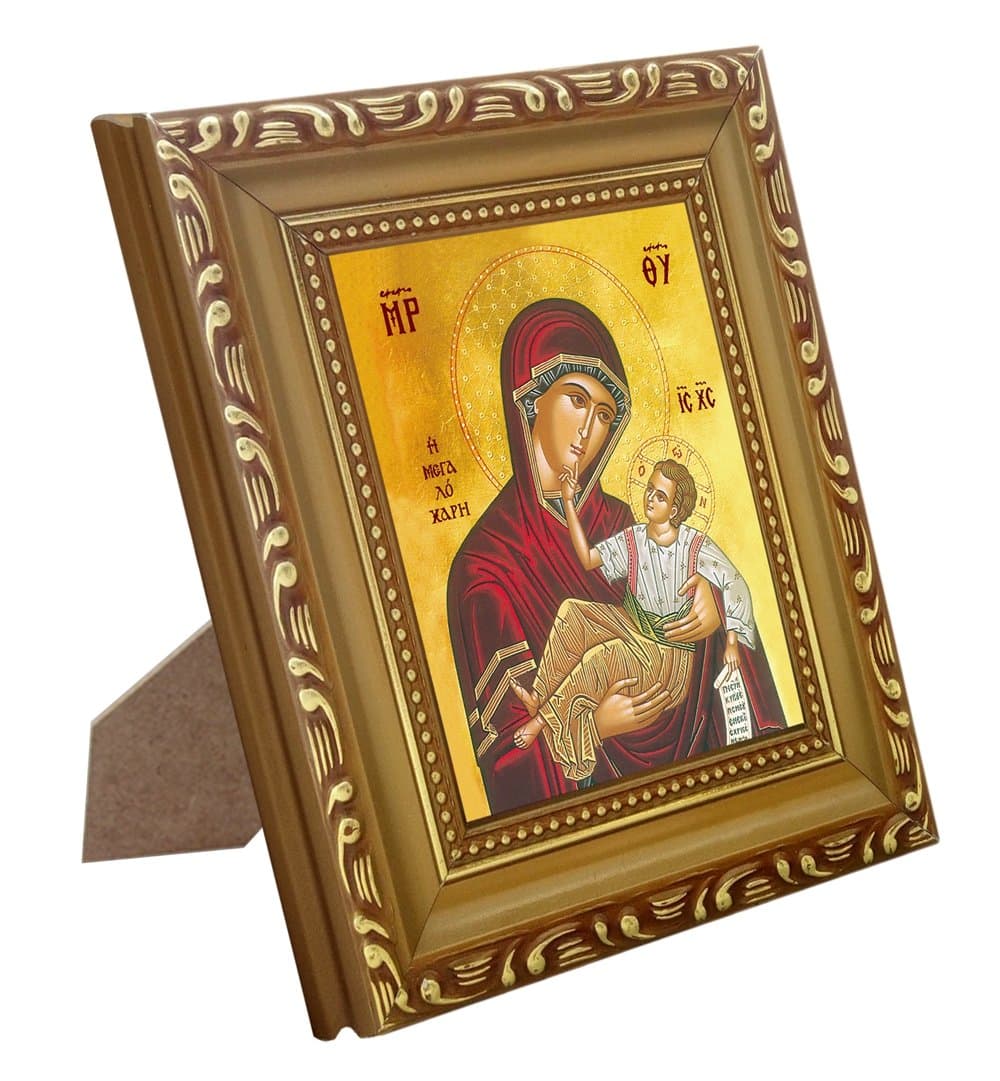 Mother Mary and Baby Jesus with Wood Frame Christian Catholic Icon