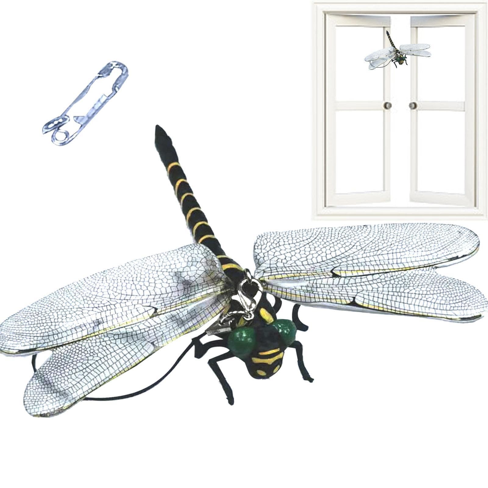 Outdoor Fly deterrents - Harmless Fly Exterminator, Reusable Dragonfly Design Bird repelent | 12cm Lifelike Dragonfly pesst Control, Professional Clip On Fly Management for Garden Camping Fishing