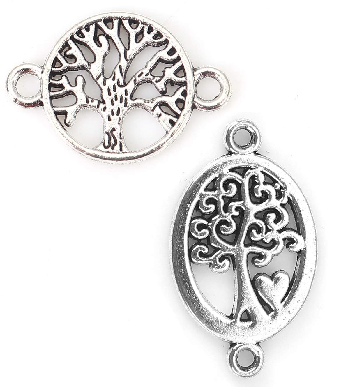 JGFindsTree of Life Charm Connectors for Jewelry Making, Silver Tone, 96 Pack (48 of Each)