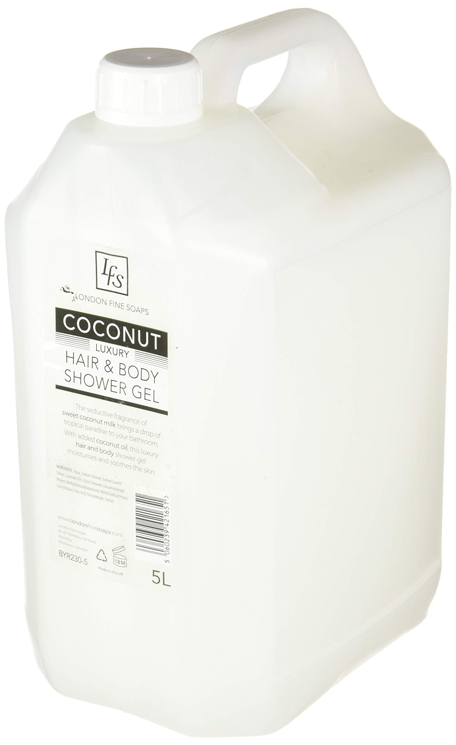 London Fine Soaps Coconut Luxury Hair and Body Shower Gel, 5 L, Pack of 2