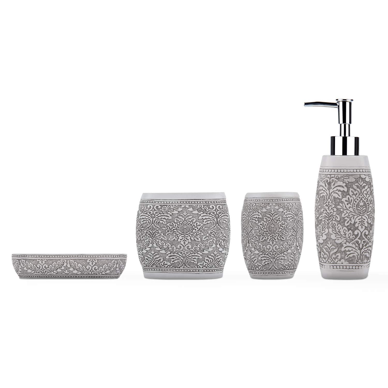 Fimary Resin Bathroom Accessories Set White - 4 Piece Noble White Guest Bathroom Accessories Set Soap Dispenser, Toothbrush Holder, Tumbler