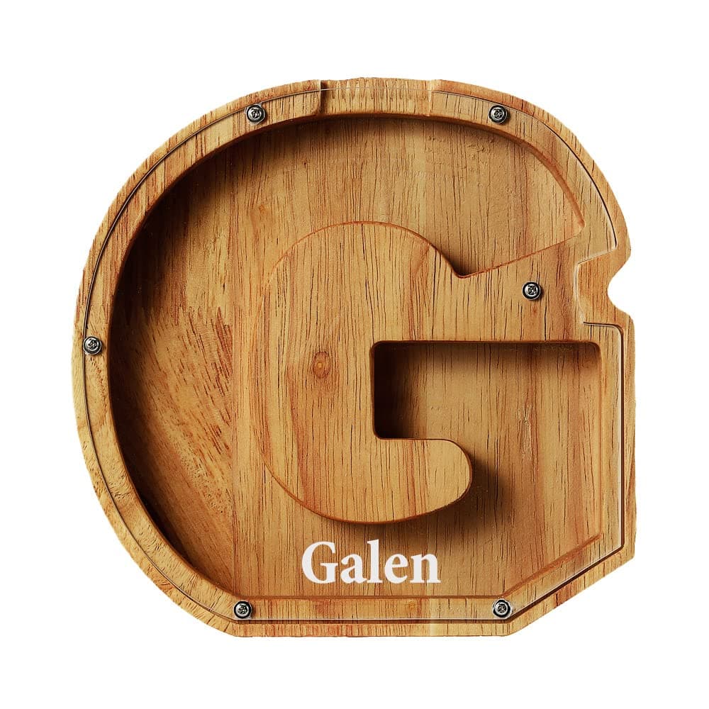 Personalized Letter Piggy Bank ,Wooden Jar Coin Saving Money Box ,Alphabet Piggy Bank for Children ,Letter Coin Bank Wooden Money Box Frame Wood ,Letter Piggy Bank For Boys (G)