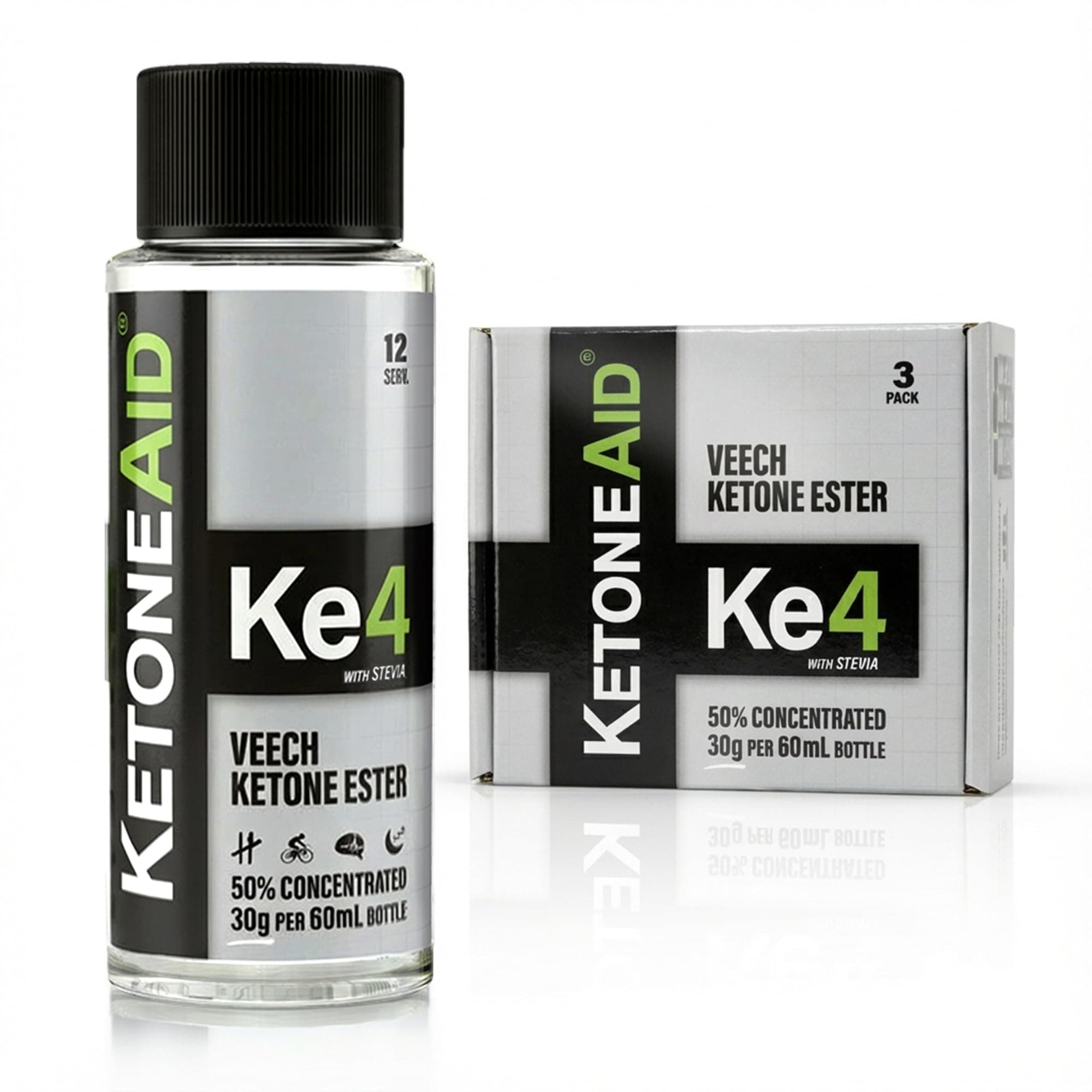 KetoneAid Ke4 Ketone Ester Concentrate | Not a Ketone Salt, No Sugar, No Caffeine | Exogenous D-BHB Ester | 12 Serving Per Bottle (3 Count)