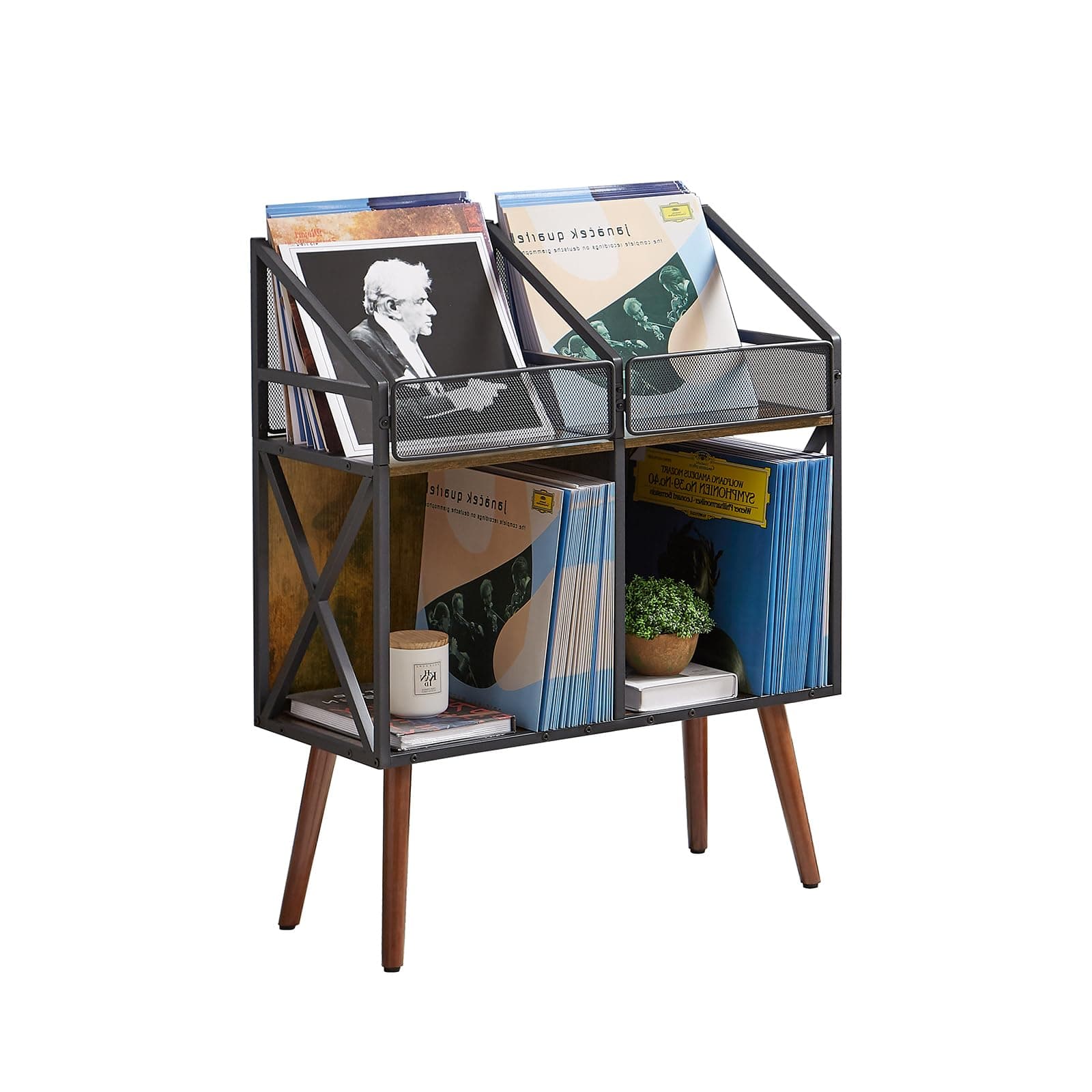 EYOCAL Vinyl Record Storage Holder Rack,350-400 LP Wooden Record Display Table for Albums Books Magazines Files for Living Room Bedroom Patent Pending