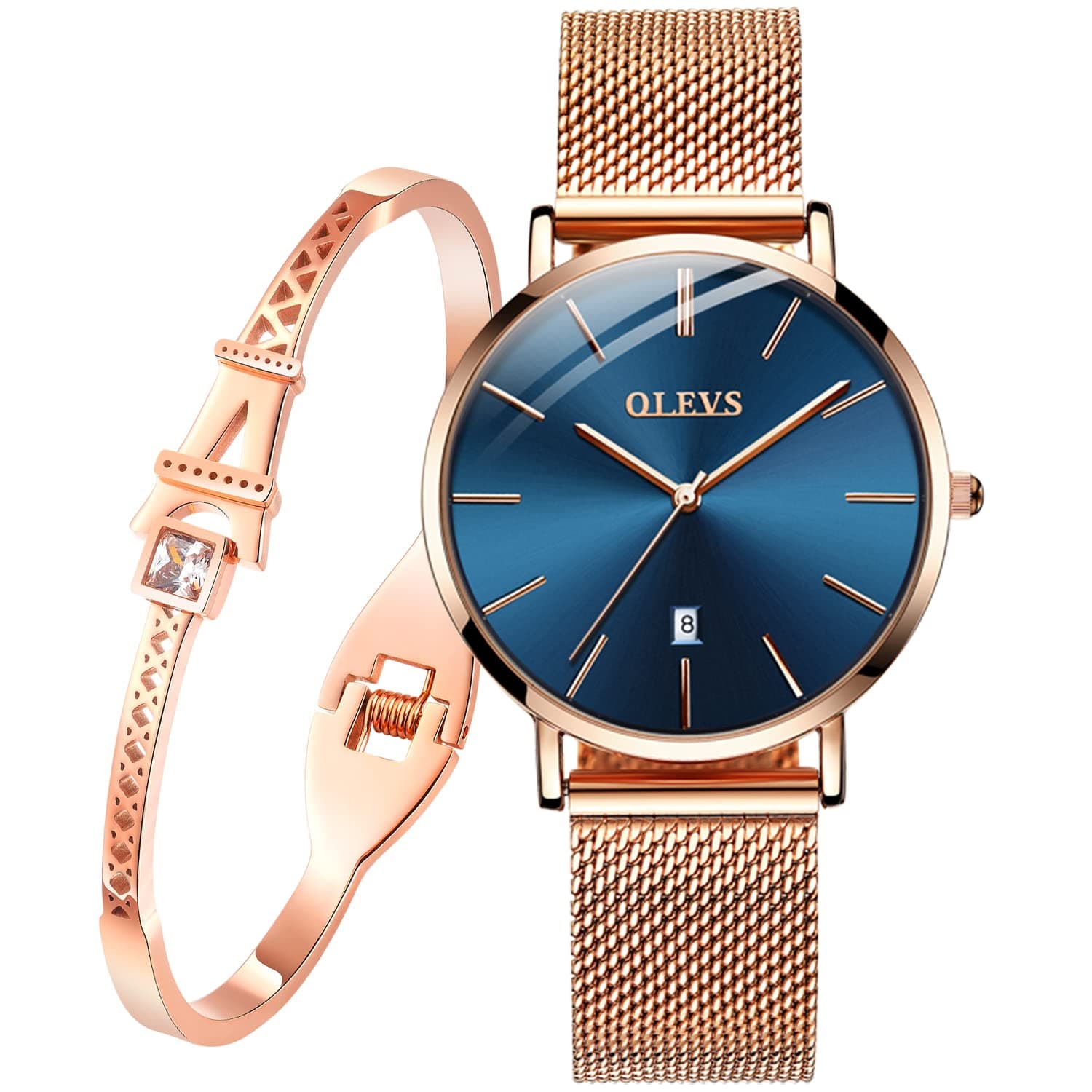 OLEVS Womens Watch Gifts Set with Bracelet Rose Gold for Lady Female Minimalist