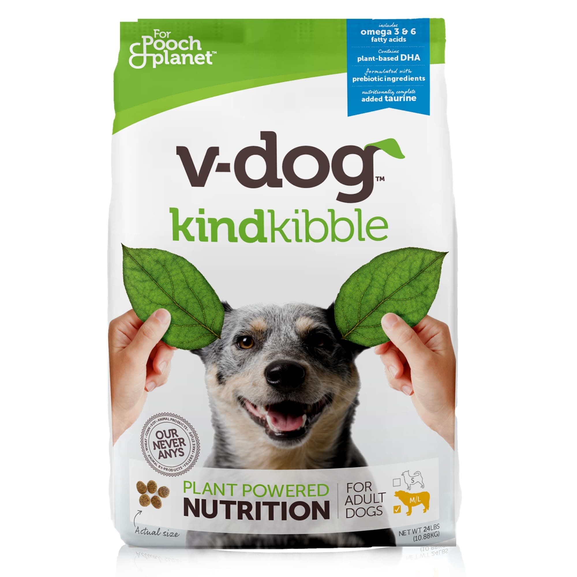 Vegan Kibble Dry Dog Food (24 LB) | Plant Based Protein with Added Taurine for Sensitive Stomach and Skin | Adult Dog Food | Vegetarian Superfood | Made in US