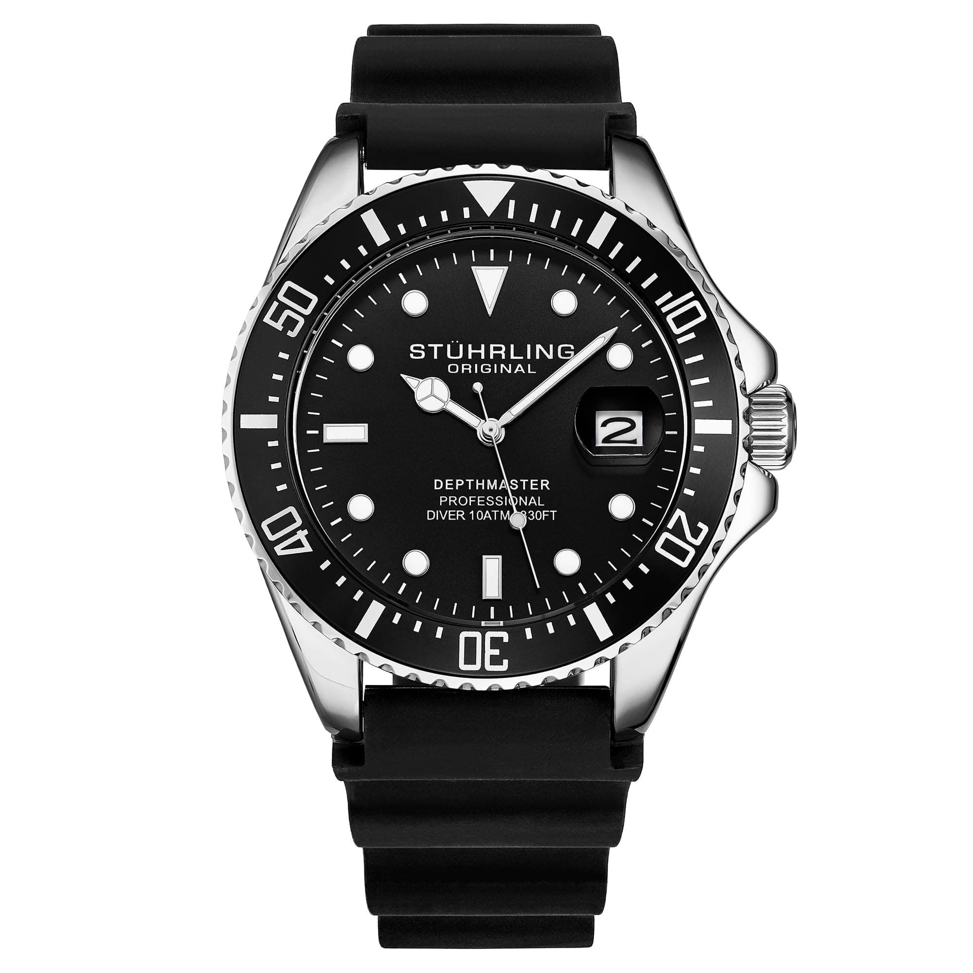 Men's Watch Dive Watch Silver 42 MM Case with Screw Down Crown Rubber Strap Water Resistant to 330 FT