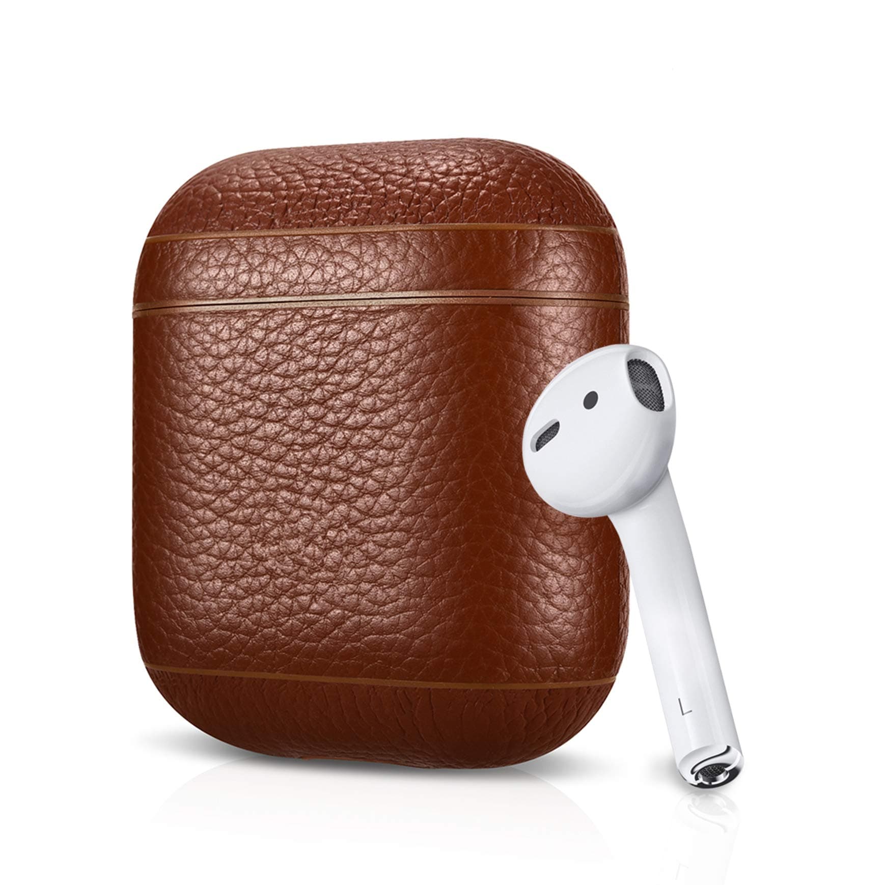 Leather Case for Apple AirPods, Pebble Series - Air Vinyl Design, Protective Case Cover (Brown)