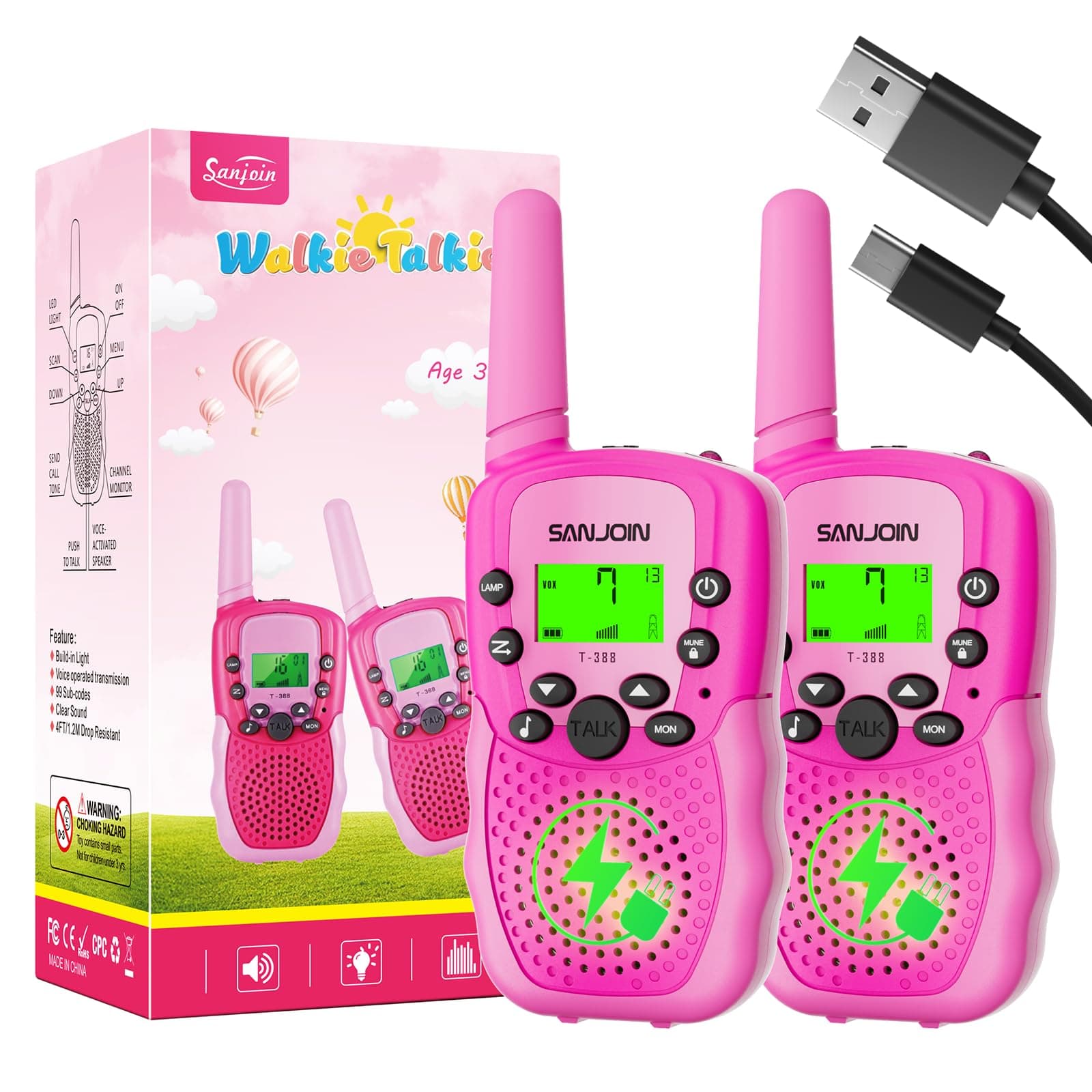 Walkie Talkies for Kids Rechargeable, 2000 mAH Last 3-4 Days 2 Way Radios Toys for 3-12 Year Old Girls to Outside, Camping, Hiking Christmas Birthday Holiday Stocking Stuffers Presents