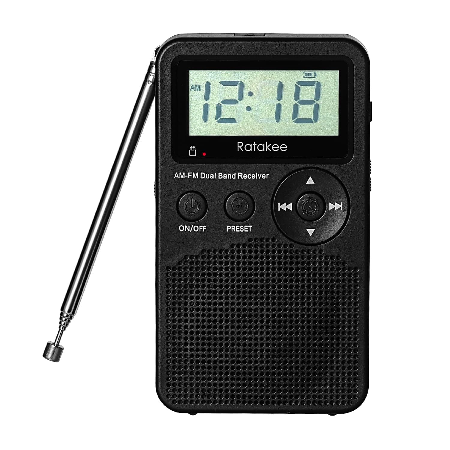 AM/FM Radio, Battery Operated Portable Radio with Clock, Preset, Sleep Timer and Battery Backup for Gardening, Hiking, Camping, Jogging, Fishing, Hand Size, 3 AA Batteries