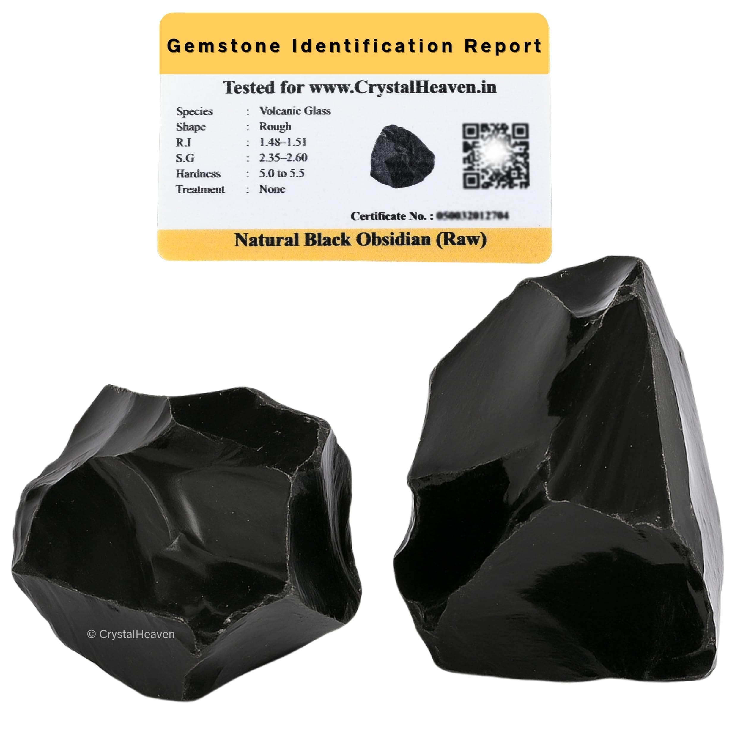 Certified Black Obsidian Crystal Healing Rough Stone, Natural Raw Crystals for Manifestation, Meditation and Reiki Healing (2 Pieces)
