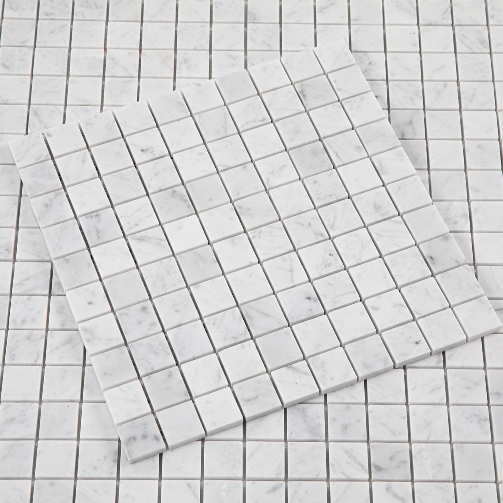 Lovdeco Carrara White Marble Stone 1 Inch Square Italian Bianco Carrera Marble Mosaic Tile for Kitchen Wall Bathroom Shower Floor (5 Sheet, Honed)