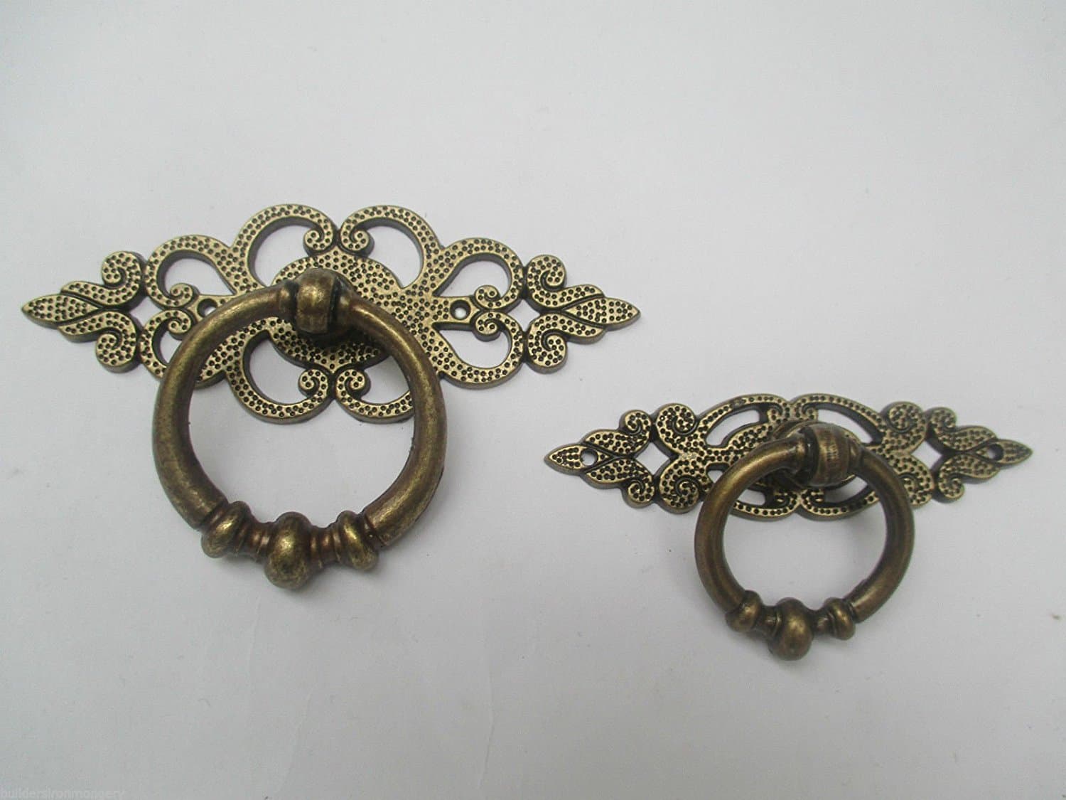 Ironmongery World® ANTIQUE BRASS CUPBOARD CABINET DRAWER DRESSER DESK RING PULL HANDLE + BACKPLATE (SMALL RING + BACK PLATE)