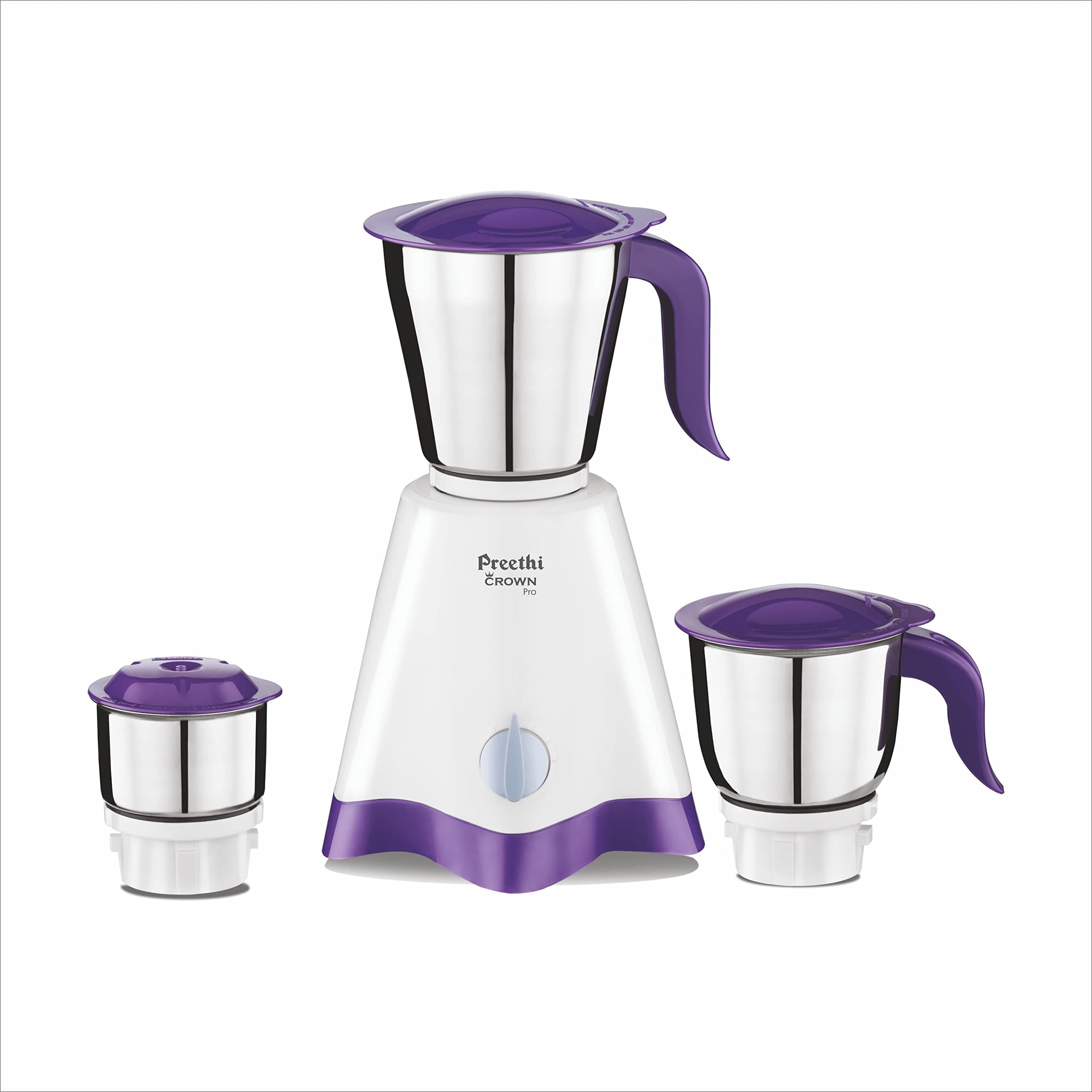 Crown Pro MG-254 Mixer grinder, 600 watt, White/Purple, 3 Jars with 5yr Motor Warranty & Lifelong Free Service