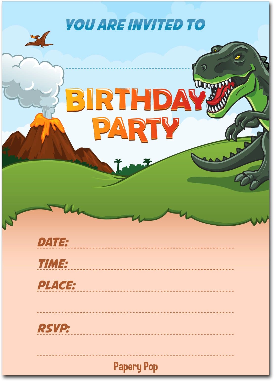30 Dinosaur Birthday Invitations with Envelopes (30 Pack) - Kids Birthday Invitations for Boys or Girls - Dinosaur Party Decorations Supplies