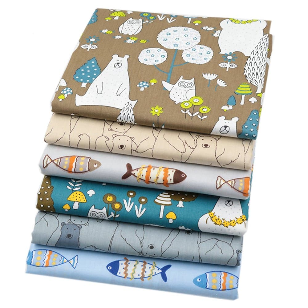 6pcs/lot 15.7"x19.7"(40x50cm) Cartoon Animals Cotton Fabric for Patchwork Quilting Cushion Pillows Cover Cloth Telas to Sewing