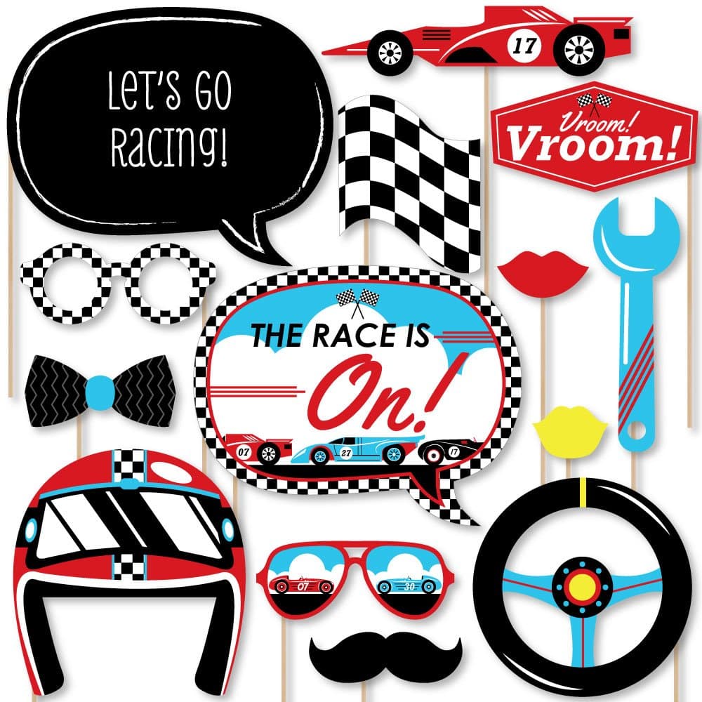 Big Dot of Happiness Let’s Go Racing - Racecar - Baby Shower or Race Car Birthday Party Photo Booth Props Kit - 20 Count