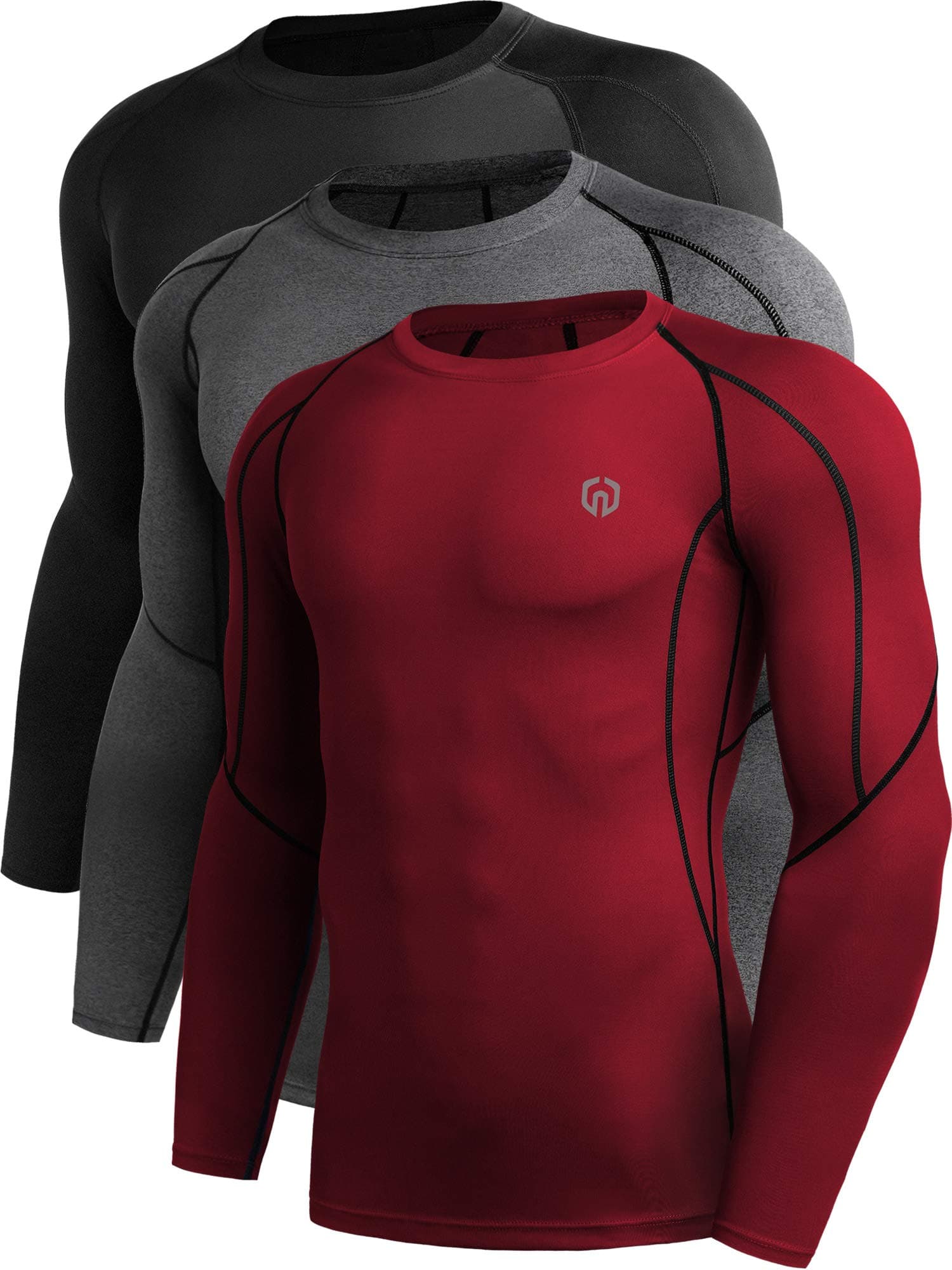 Men's 3 Pack Dry Fit Long Sleeve Compression Shirts Workout Running Shirts