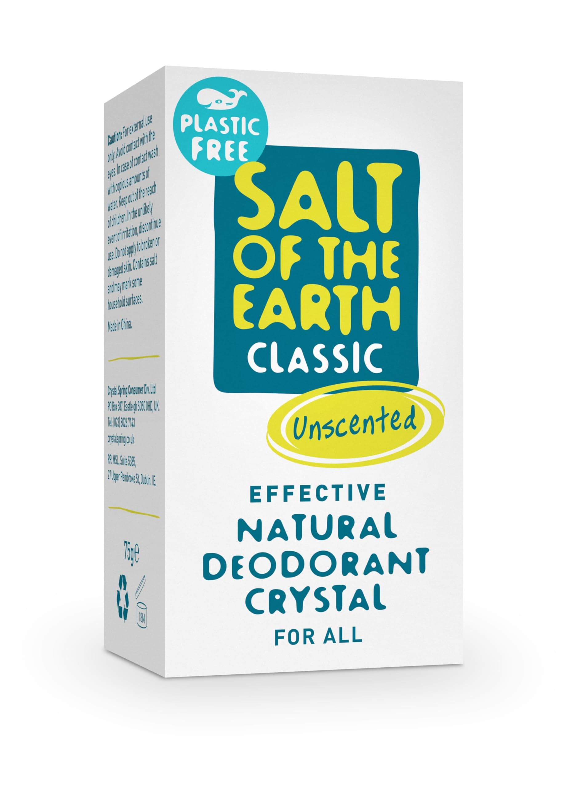 Natural Crystal Deodorant- Plastic Free, Fragrance Free, Vegan - 100% Natural Origin Ingredients - Suitable for Women, Men, and Kids - Unscented - 75g