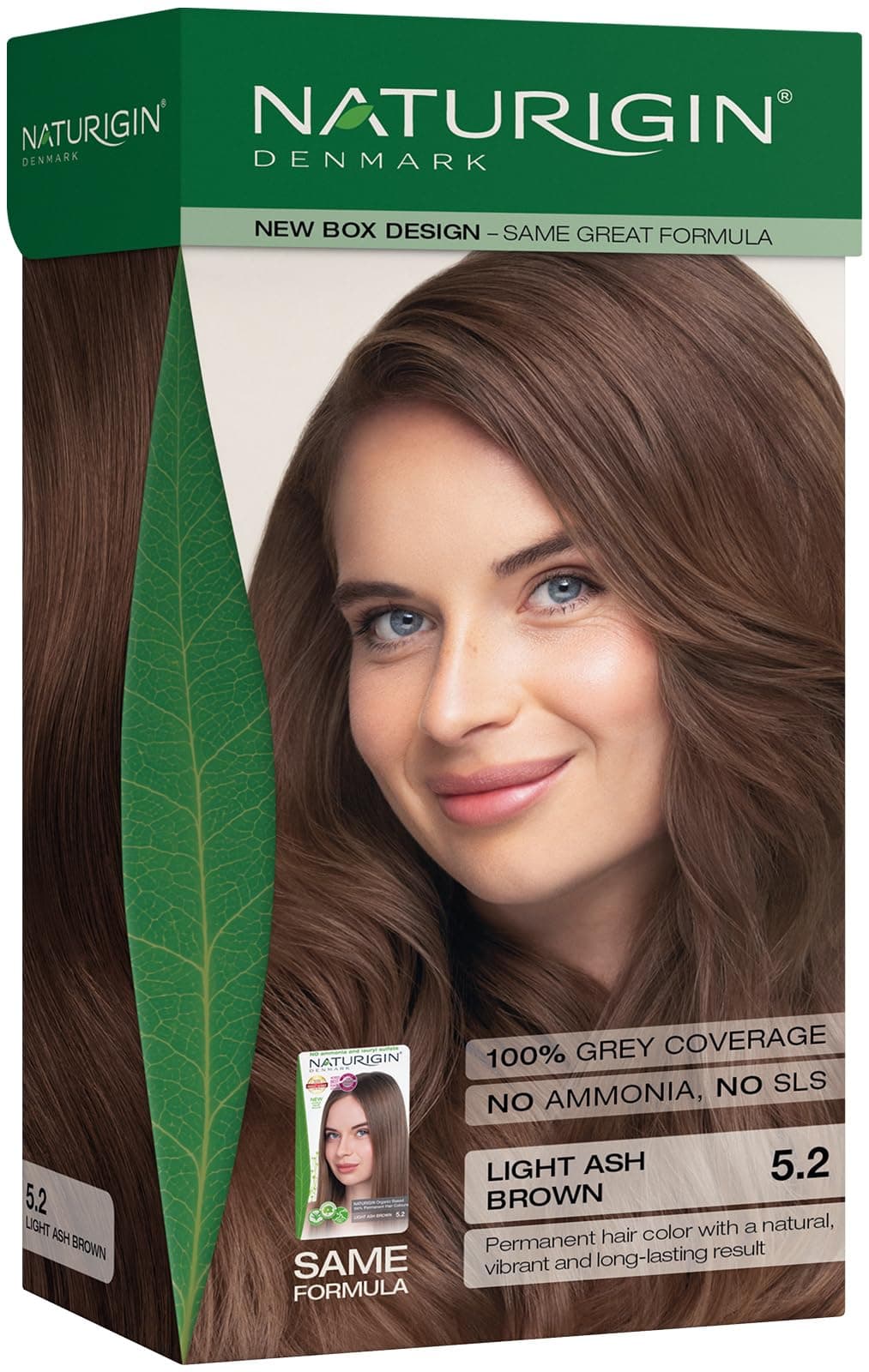 NATURIGIN Light Ash Brown Hair Dye 5.2 | Permanent Hair Colour with Natural Ingredients | Ammonia Free | 100% Grey Coverage | Vegan | Cool Ash Brown Colour | Silky-Soft Finish