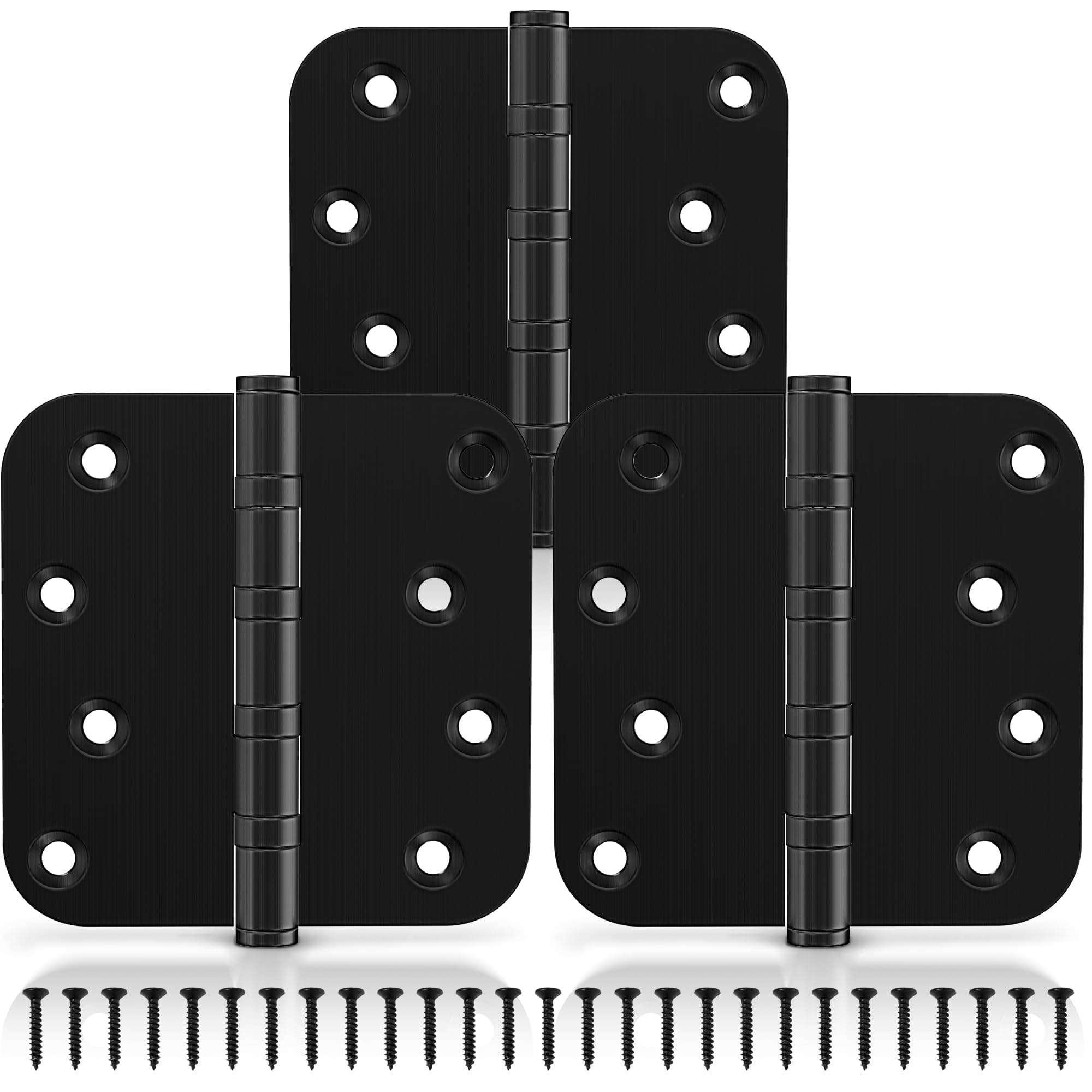 KOLET Ball Bearing Door Hinges, 4 x 4 Inches Door Hinges, Heavy Duty Stainless Steel Hinges, 5/8'' Radius Corner, Smooth and Quiet, Non Removable Pin, Matte Black, 3 Pack