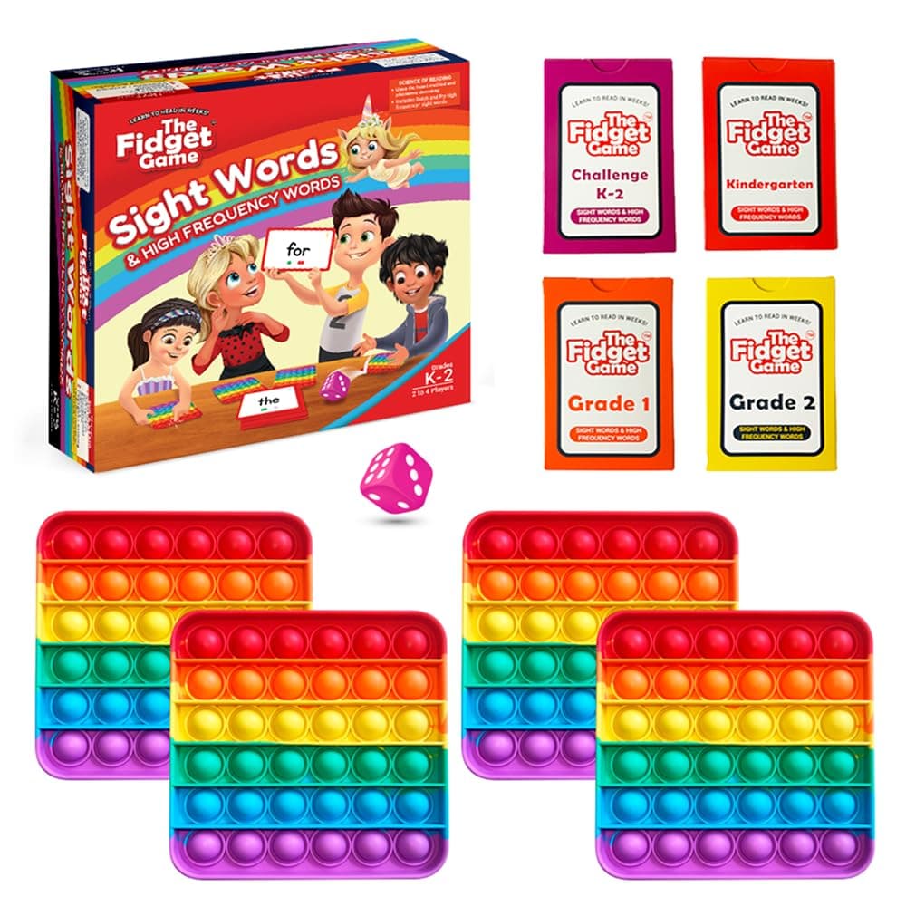 The Fidget Game Learn to Read in Weeks Master 220 High-Frequency Dolch Sight Words Curriculum-Appropriate for Pre-K to Grade 3 - Popping Mats & Dice