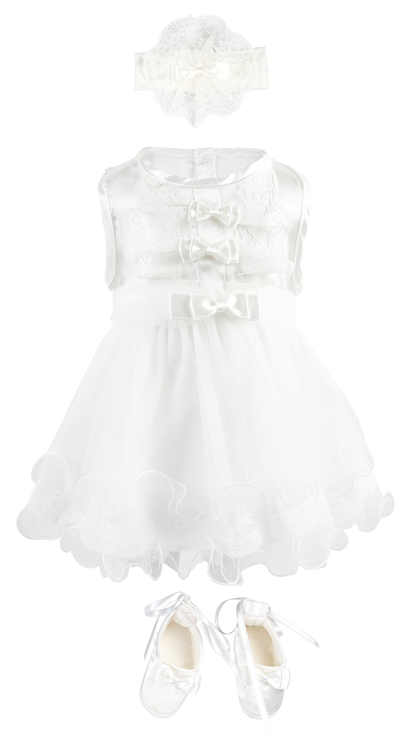 Bebetomy Baby Girls' Christening Baptism Gown Dress 5 Piece Deluxe Set 0-3 Months