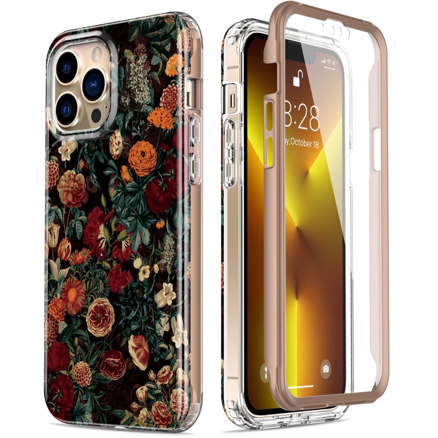 Esdot for iPhone 13 Pro Max Case with Built-in Screen Protector,Military Grade Cover with Fashion Designs for Women Girls,Protective Phone Case 6.7" Flower Garden