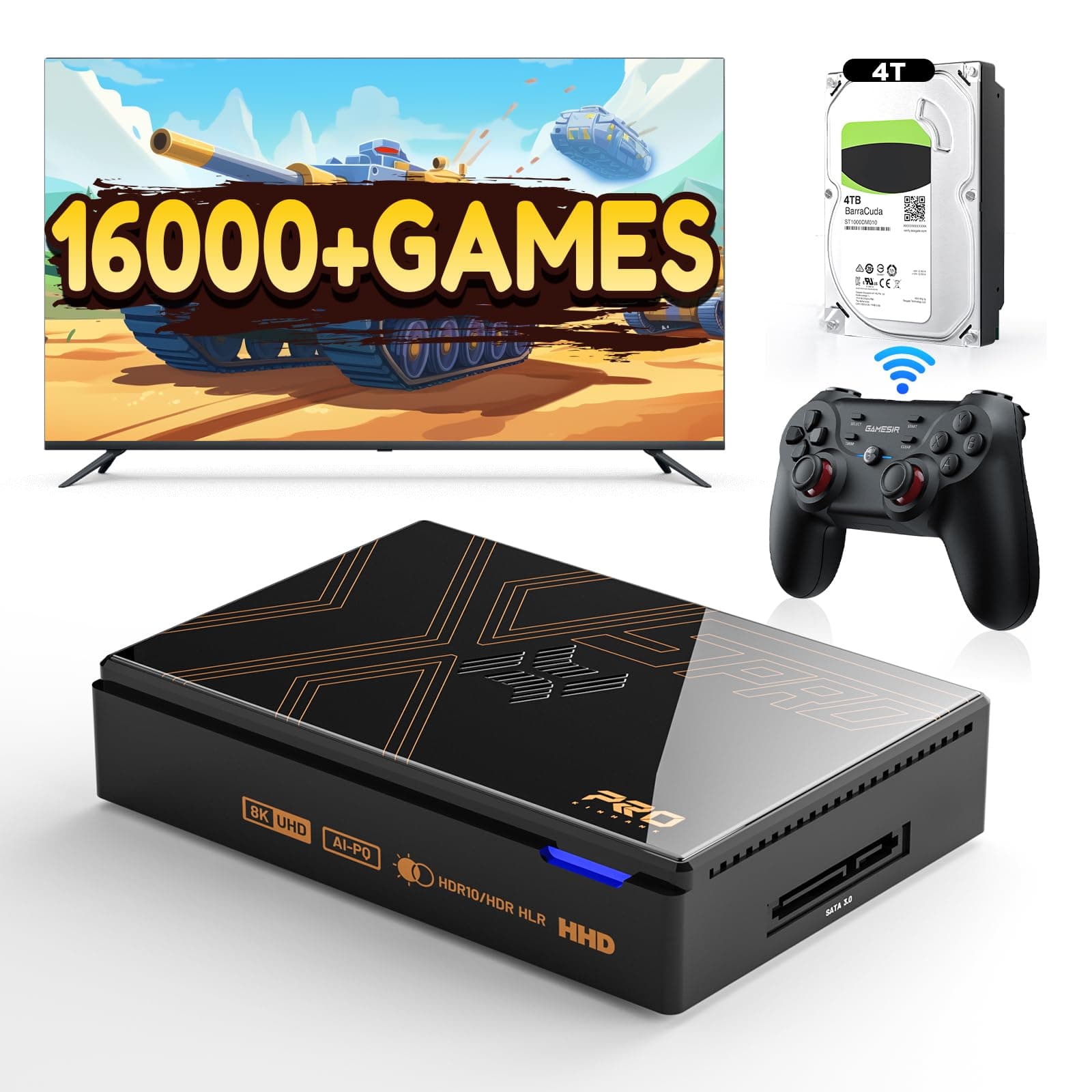 Kinhank Super Console X5 PRO Video Game Consoles with 16000+ Games,Android 12 OS, 8GB+64GB Emulator Console Support AV1, WiFi 6 BT 5.0, RK3588S Chipset, Wireless Controller,8K UHD Output